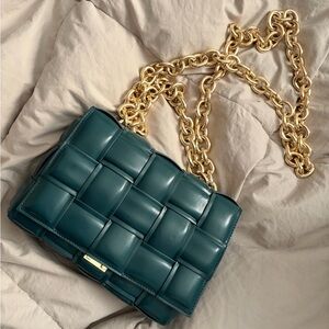Elegant Teal Woven Chain Bag